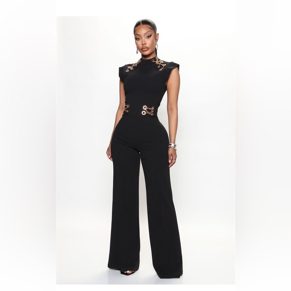 Fashion Nova Black with gold chain detailing Jumpsuit